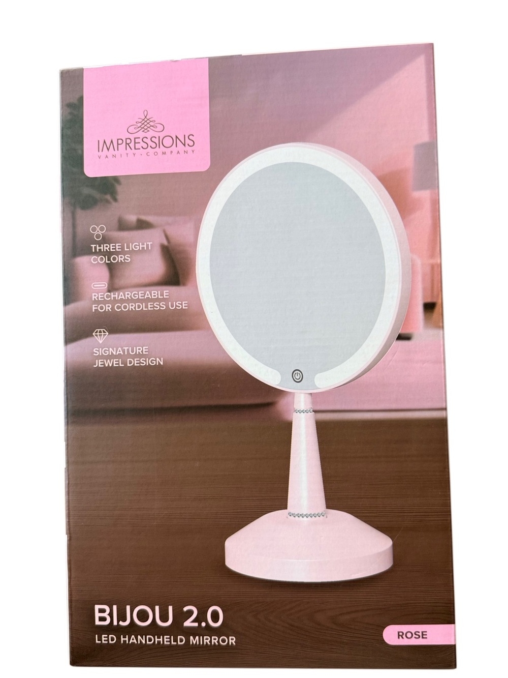Impressions Bijou 2.0 Rose LED Handheld Mirror with Stand